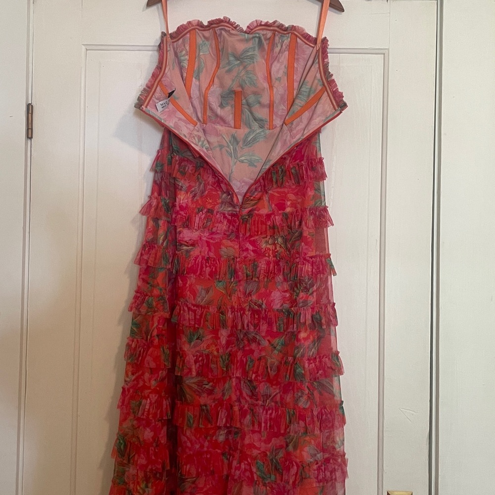 Mac Duggal Multi Color Strapless Floral Micro Ruffle Dress size 8 - Picture 11 of 17